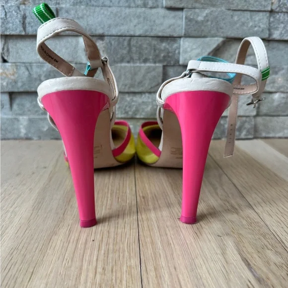 Steve Madden Aford Pointed Toe Heel Sandle In Yellow Pink Blue 8 - Picture 7 of 10